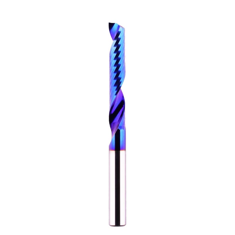 Jiiolioa O Single Flute 1/4" Shank Extra Long 3" Solid Carbide CNC Router Bits Spiral End Mill for Aluminum Acrylic PVC MDF Plastic - Image 1